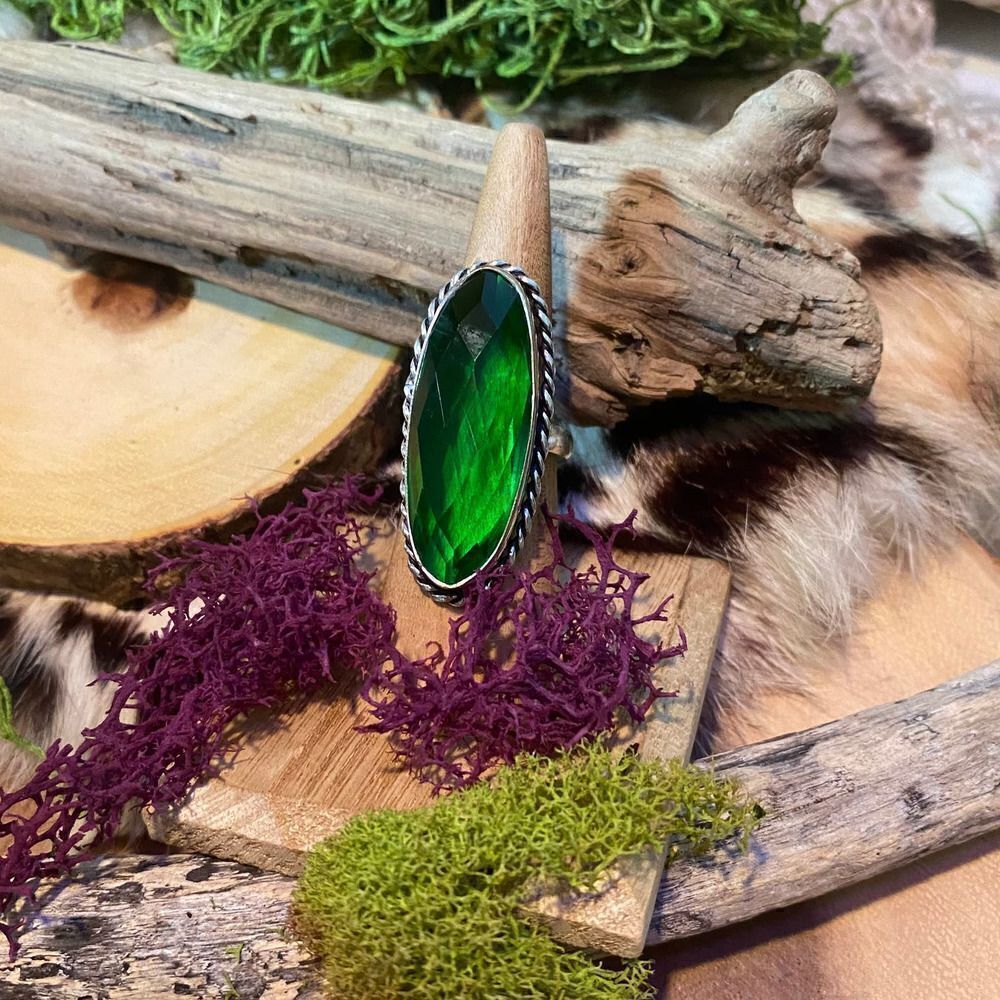 Peridot 925 Silver Statement Ring Size 8.5